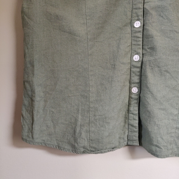 Tres You Green Linen Blend Button-Up Short Sleeve Size 12 - Picture 6 of 12